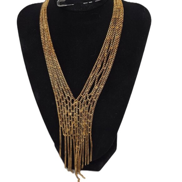 Multi Strands of Chains Necklace Gold-Tone 12" AS IS Crafts & Makeover Use - Picture 1 of 11